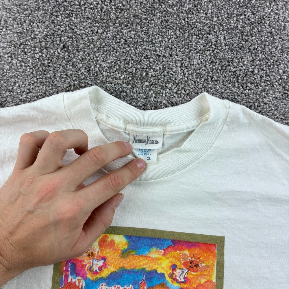 Vintage Neiman Marcus Art Shirt Mens XL White Venice Italy Boat Painting - Picture 3 of 5